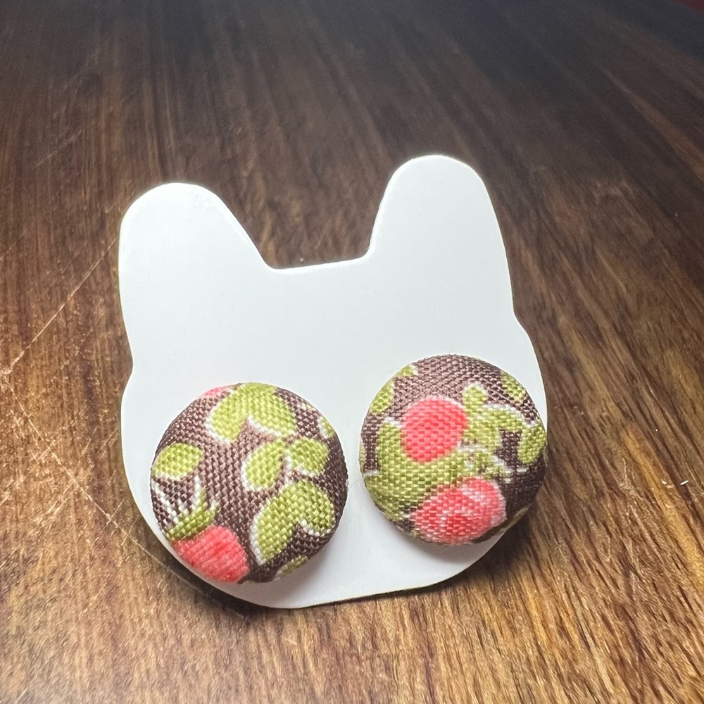 Brown Floral Button Earrings